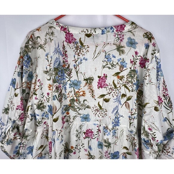 JNY Jones New York Top Womens 3X Linen Blend Floral Button Roll Tab Peasant Boho - Picture 8 of 15